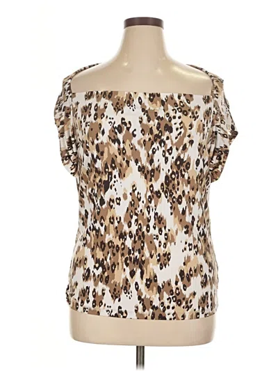 Pre-owned Rafaella Short Sleeve Top Brown Cold Shoulder Neckline Tops