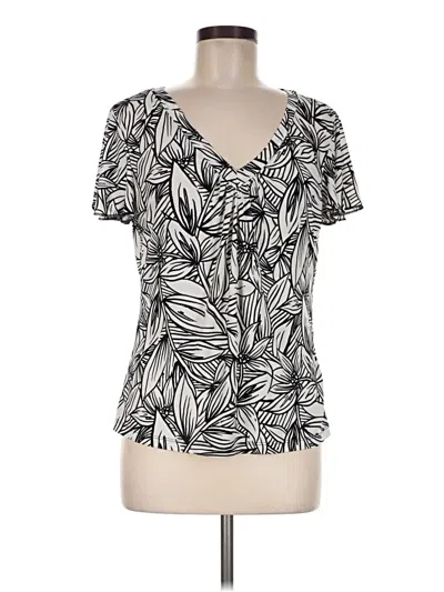 Pre-owned Rafaella Short Sleeve Top Ivory Floral Pattern V-neck Tops
