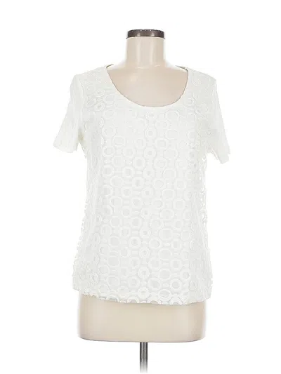 Pre-owned Rafaella Short Sleeve Top Ivory Scoop Neck Tops In White
