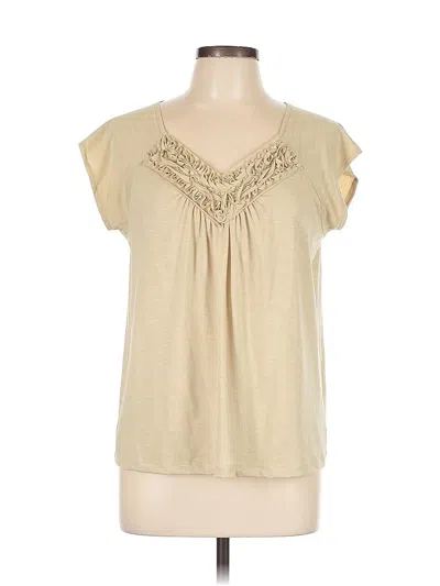 Pre-owned Rafaella Short Sleeve Top Tan Scoop Neck Tops In Brown