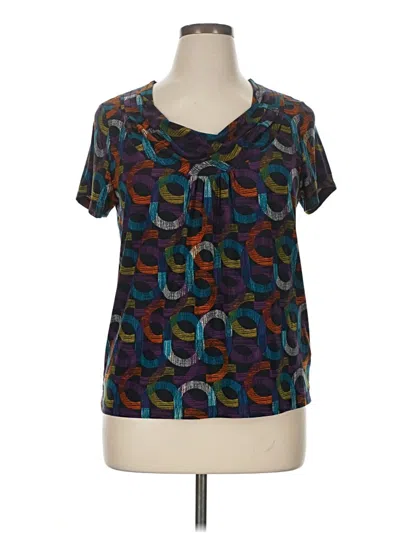 Pre-owned Rafaella Short Sleeve Top Teal Keyhole Neckline Tops In Blue