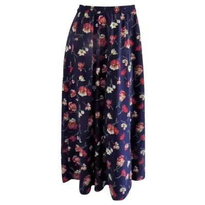 Pre-owned Rafaella Vintage 1980s Women's Long Floral Skirt Made In Italy, Size 8 In Black
