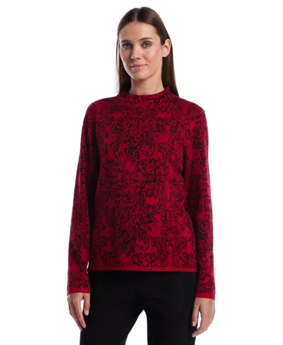 Rafaella Women's Mock Neck Long-sleeve Floral Paisley Print Sweater In Black