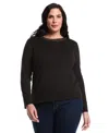 Rafaella Women's Plus Size Chain Neck Detail Long Sleeve Top In Black