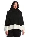 Rafaella Women's Plus Size Color Block Trim Turtleneck Long Sleeve Sweater In Black
