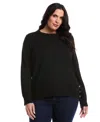 Rafaella Women's Plus Size Crew Neck Novelty Long Sleeve Sweater In Black