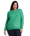 Rafaella Women's Plus Size Crew Neck Novelty Long Sleeve Sweater In Green