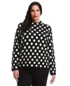 Rafaella Women's Plus Size Dot Print Mock Neck Long Sleeve Sweater In Black