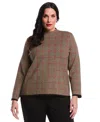 Rafaella Women's Plus Size Plaid Print Mock Neck Long Sleeve Sweater In Red