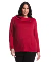 Rafaella Women's Plus Size Split Collar Long Sleeve Top In Red