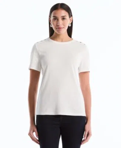 Rafaella Womens Button Detail Short Sleeve Top In Gleam