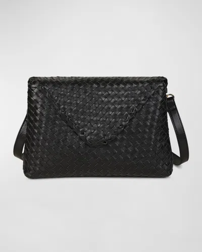 Rafe Jamie Envelope Woven Leather Clutch Bag In Black