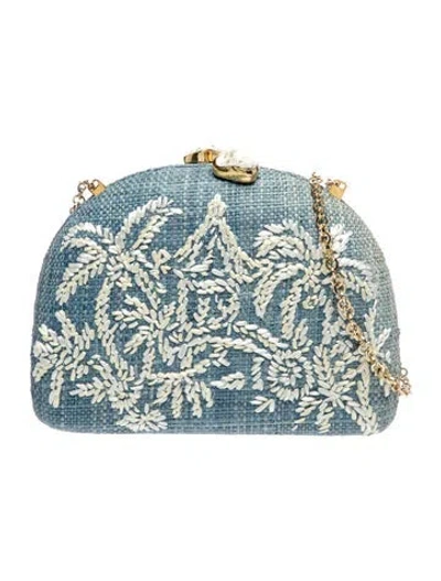 Pre-owned Rafe Raffia Shoulder Bag In Blue