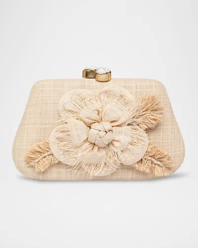 Rafe Rosie Flower Straw Clutch Bag In Natural