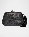 Rafe Rosie Twisted Metallic Straw Clutch Bag In Black / Silver