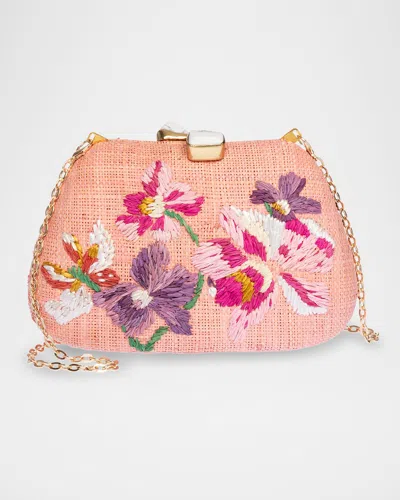 Rafe Tamu Flower Raffia Clutch Bag In Pink