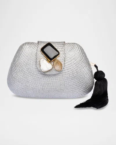 Rafe Tamu Stone Tassel Woven Clutch Bag In Silver