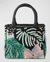 Rafe Tasha Small Floral Beaded Tote Bag In Green / Black