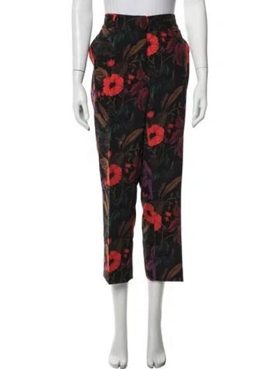 Pre-owned Raffaello Rossi Floral Print Straight Leg Pants In Black