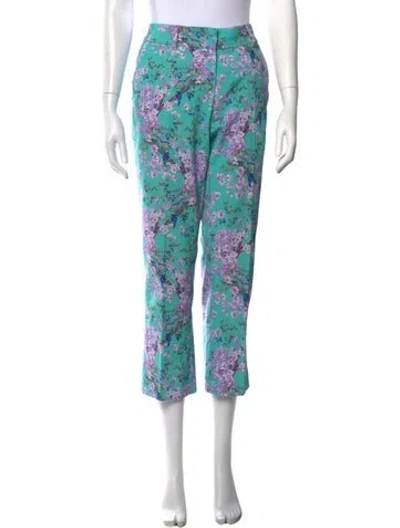 Pre-owned Raffaello Rossi Floral Print Straight Leg Pants In Blue/green