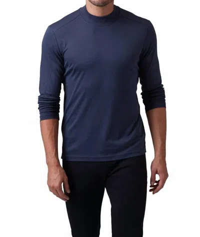 Raffi Aqua Cotton Mock Neck Top In Midnight In Blue