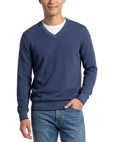 Raffi Birdseye V-neck Sweater In Blue
