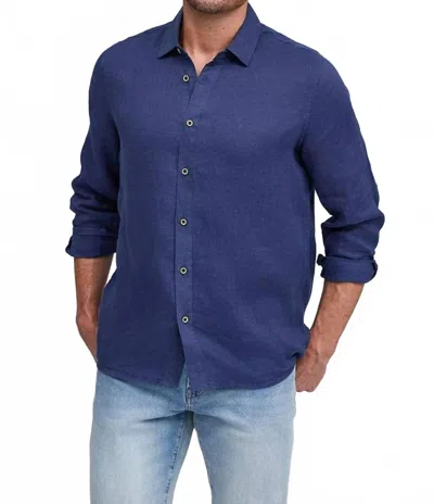 Raffi Brayden Long Sleeve Linen Shirt In Midnight In Blue