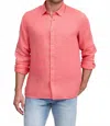 Raffi Bryce Short Sleeve Linen Shirt In Coral In Red