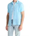 Raffi Bryce Short Sleeve Linen Shirt In Atlantic In Blue