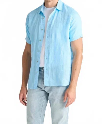 Raffi Bryce Short Sleeve Linen Shirt In Atlantic In Blue