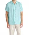 Raffi Bryce Short Sleeve Linen Shirt In Atlantic In Blue