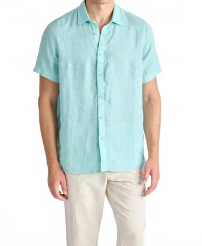 RAFFI BRYCE SHORT SLEEVE LINEN SHIRT IN SEAGLASS