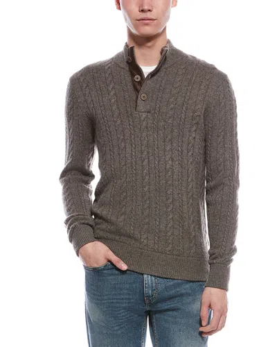 Raffi Cable Button Cashmere Mock Neck Sweater In Brown