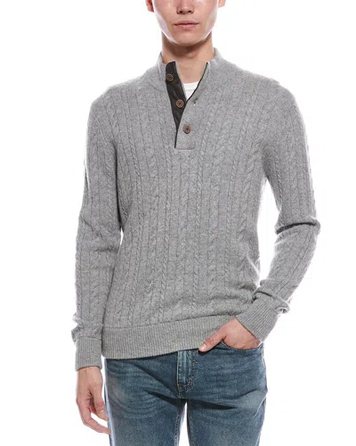 Raffi Cable Button Cashmere Mock Neck Sweater In Gray
