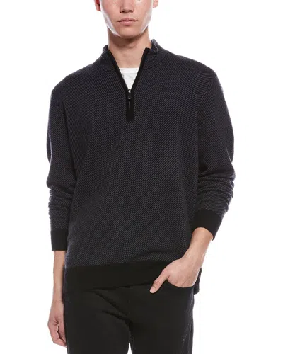 Raffi Diagonal Stripe 1/4-zip Cashmere Mock Neck Sweater In Black