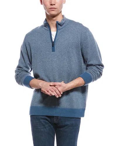Raffi Diagonal Stripe 1/4-zip Cashmere Mock Neck Sweater In Blue