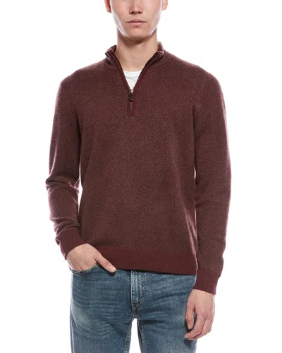 Raffi Diagonal Stripe 1/4-zip Cashmere Mock Neck Sweater In Burgundy