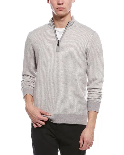Raffi Diagonal Stripe 1/4-zip Cashmere Mock Neck Sweater In Gray