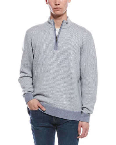 Raffi Diagonal Stripe 1/4-zip Cashmere Mock Neck Sweater In Gray