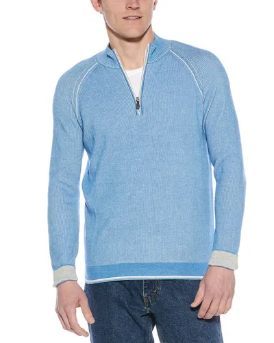Raffi English Rib 1/4-zip Mock Neck Sweater In Blue