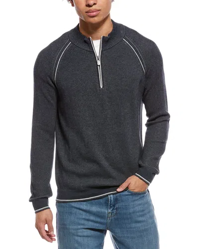 Raffi English Rib 1/4-zip Mock Neck Sweater In Gray