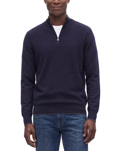 Raffi English Rib Wool-blend 1/4-zip Sweater In Blue