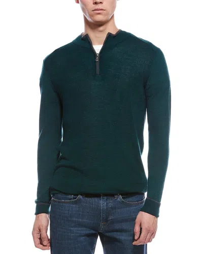 Raffi English Rib Wool-blend 1/4-zip Sweater In Green