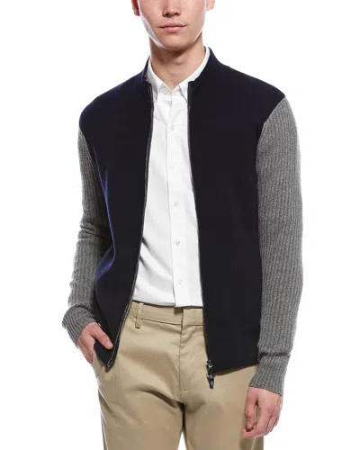 Raffi Full Zip Colorblock Cashmere Mock Neck Cardigan In Black