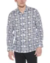 Raffi Houndstooth Print Linen Shirt In Blue