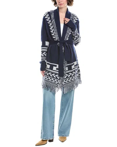 RAFFI INTARSIA FRINGE WOOL & CASHMERE-BLEND CARDIGAN