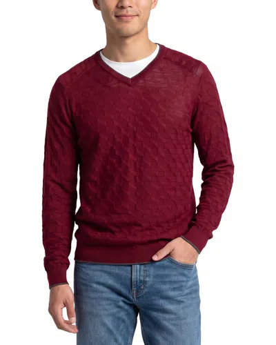 Raffi Jacquard Wool-blend V-neck Sweater In Burgundy