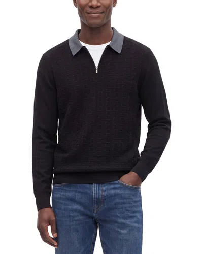 Raffi Jacquard Zip Wool-blend Polo Shirt In Black