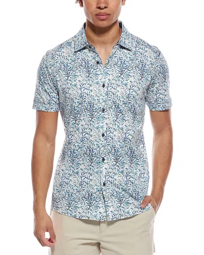 Raffi Leaf Print Button Shirt In Blue