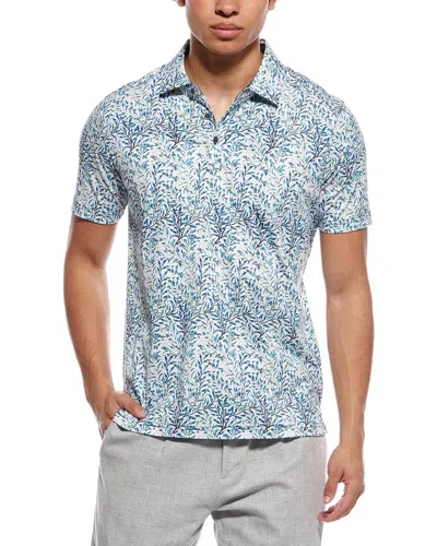 Raffi Leaf Print Polo Shirt In Blue